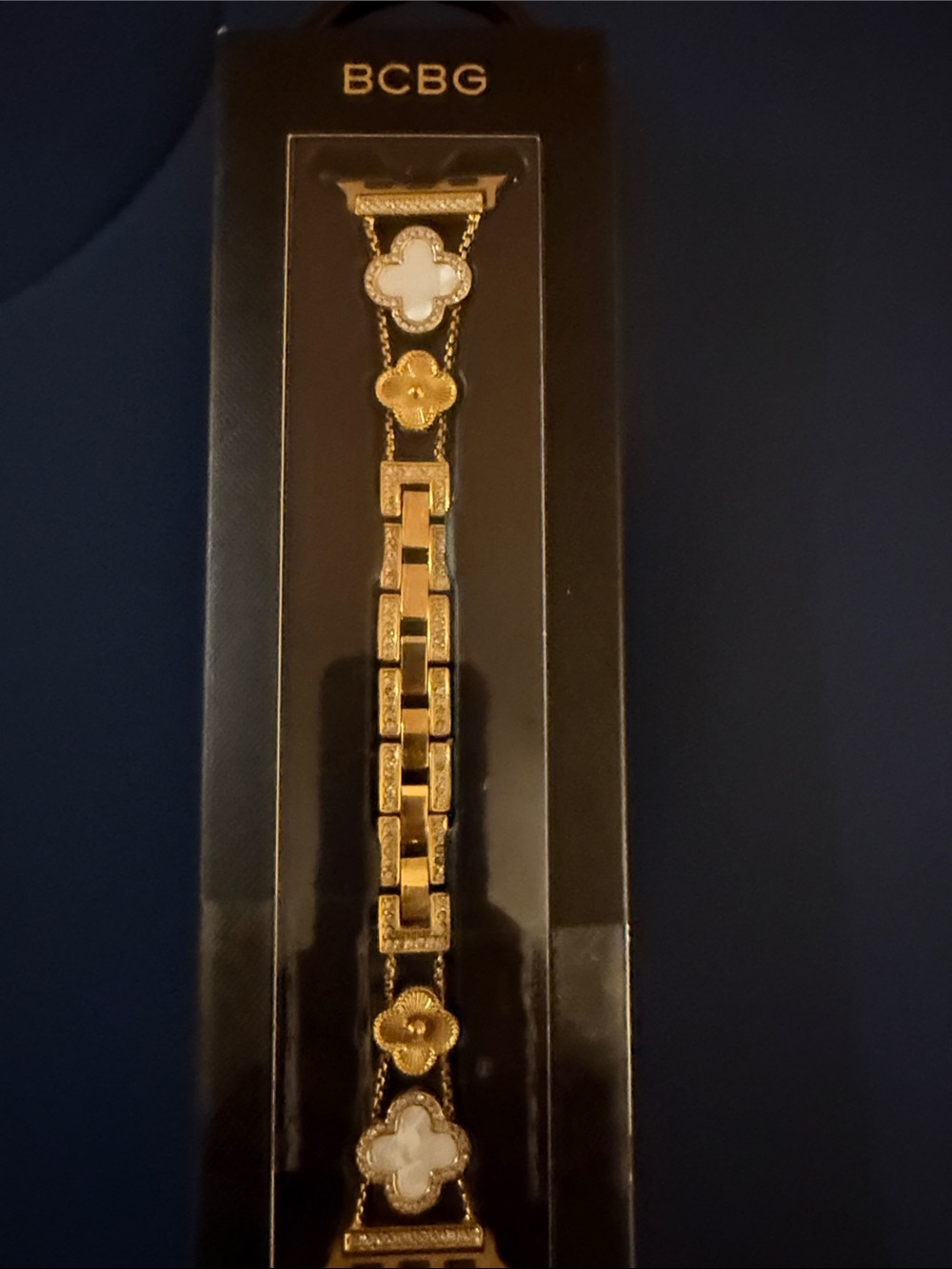 BCBG Gold and White Clover-Link Smartwatch Band